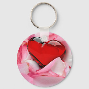 Porte-clés Pétales Roses en verre rouge