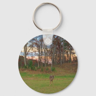 Porte-clés Petit cerf et coucher de soleil rose