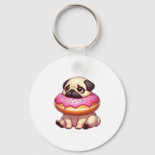 Porte-clés Petit chien carlin avec dessert de collation de be