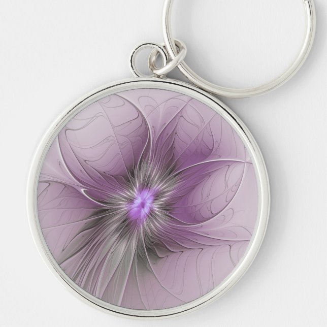 Porte-clés Petite Beauté Moderne Mauve Grey Fractal Art Flowe (Devant)
