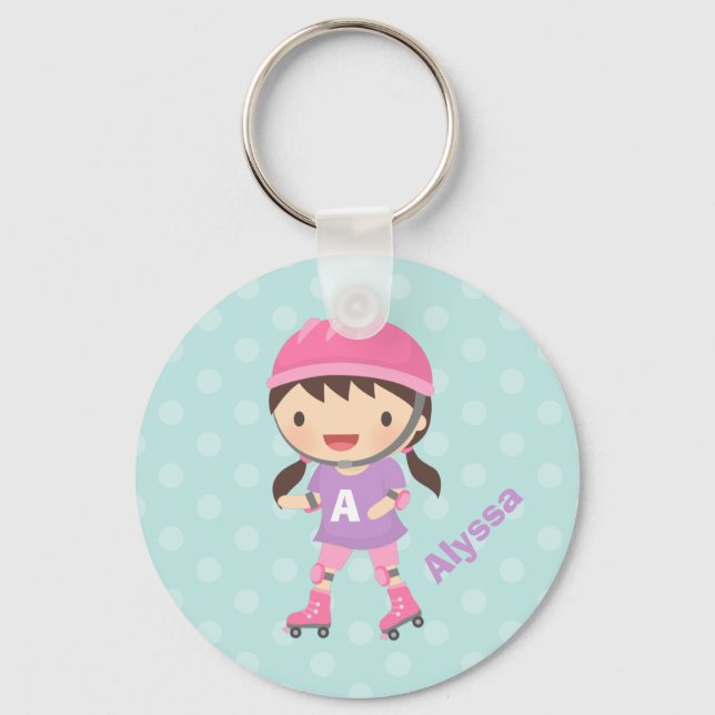 Porte-clés Petite fille de patinage à rouleaux pour filles (Recto)