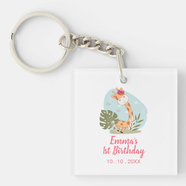 Porte-clés Petite Giraffe (Fille Safari animal) Anniversaire (Devant)