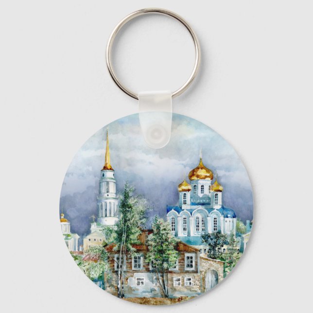 Porte-clés Petite ville orthodoxe Zadonsk aquarelle (Recto)