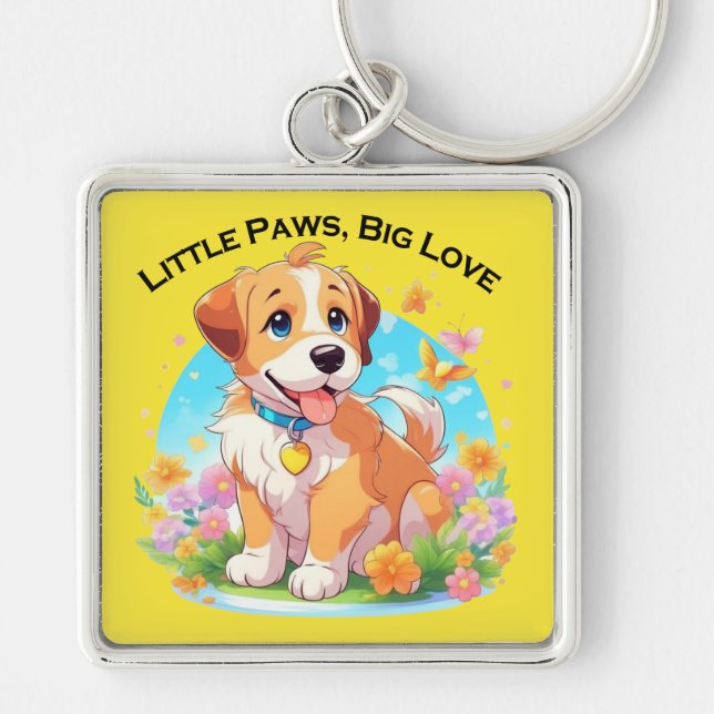 Porte-clés Petits Poches De Chiot Mignonne Grand Amour (Devant)