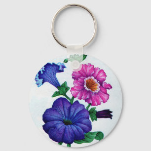 Porte-clés pétunias en bleu et rose