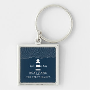 Porte-clés Phare personnalisé Nom du bateau Bleu