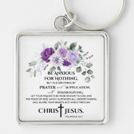 Porte-clés Philippiens 4:6-7 Écriture Fleurs violettes pourpr