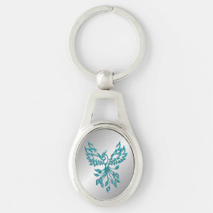 Porte-clés Phoenix bleu turquoise se lève sur l'argent
