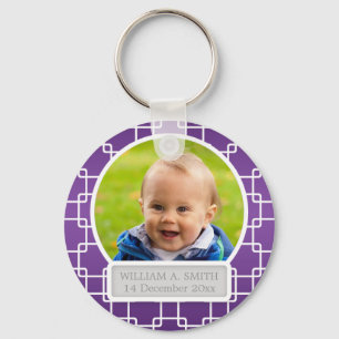 Porte-clés Photo Bébé Avec Nom Elegant Trellis Purple