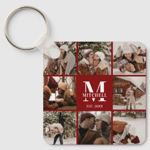 Porte-clés Photo Collage Monogramme Cadeau Burgundy
