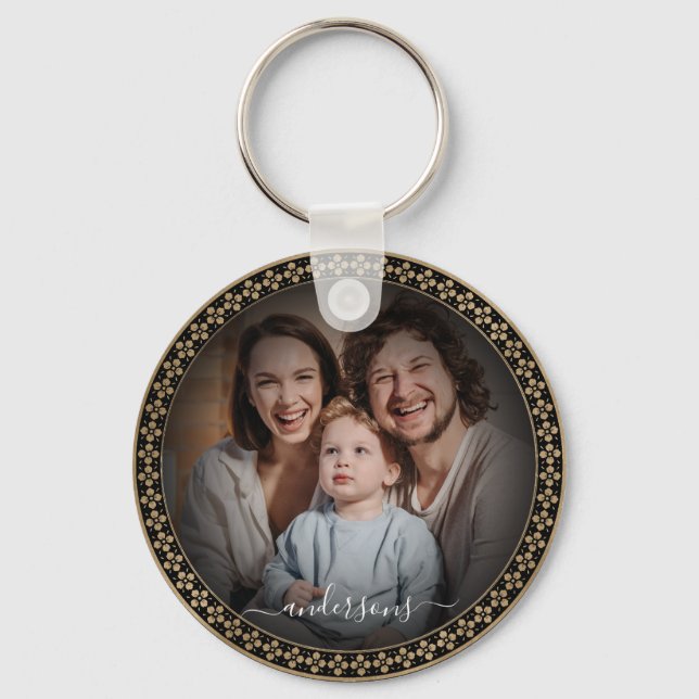 Porte-clés Photo Couple de famille dorée personnalisée (Recto)