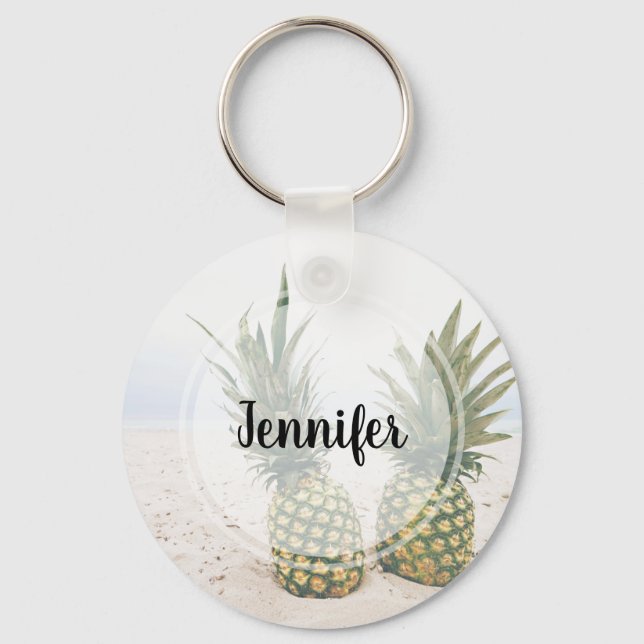 Porte-clés Photo de 2 ananas sur une plage (Recto)
