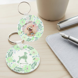 Porte-clés Photo de Caniche personnalisée avec couronne flora