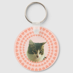 Porte-clés Photo de chat tigré personnalisé et cœurs