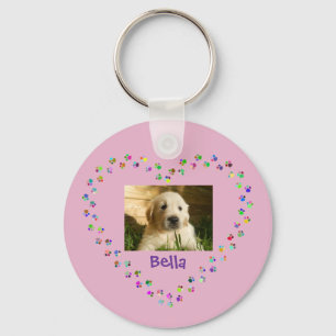 Porte-clés Photo de chien chat empreintes de pattes cœur anim