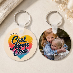 Porte-clés Photo de cœur personnalisé "Club des mamans cool"