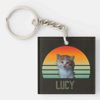 Porte-clés Photo de compagnie personnalisée avec nom Chat Cad