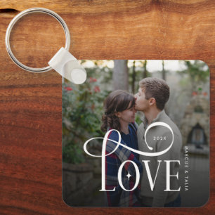 Porte-clés Photo de couples fiancés personnalisé avec écritur