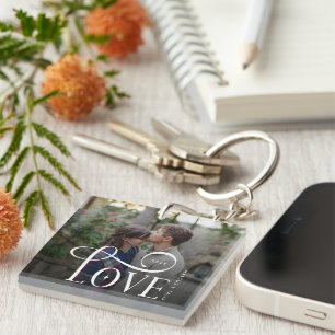 Porte-clés Photo de couples fiancés personnalisé avec écritur