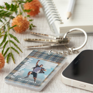 Porte-clés photo de diplômé personnalisé sur motif