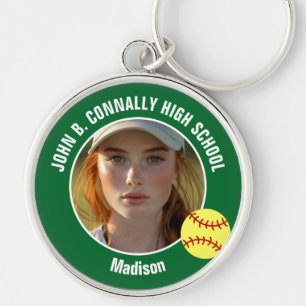 Porte-clés Photo de joueuse de softball verte Cadeau de lycée