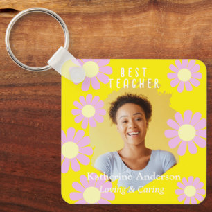 Porte-clés Photo de la meilleure enseignante Daisy jaune vif