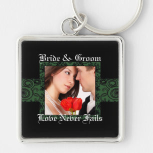 Porte-clés photo de mariage L'amour ne manque jama