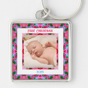 Porte-clés Photo de Noël Festive Pink Green Jolly