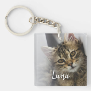 Porte-clés Photo de nom de chat personnalisé