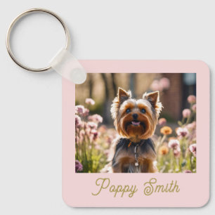 Porte-clés Photo de votre chien mignon Blush Or Nom