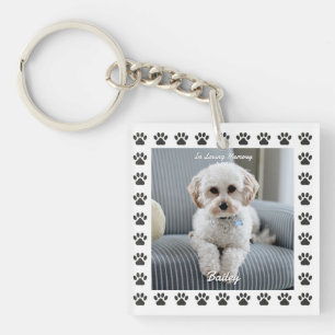 Porte-clés Photo du chien, Nom, En mémoire d'amour, Empreinte