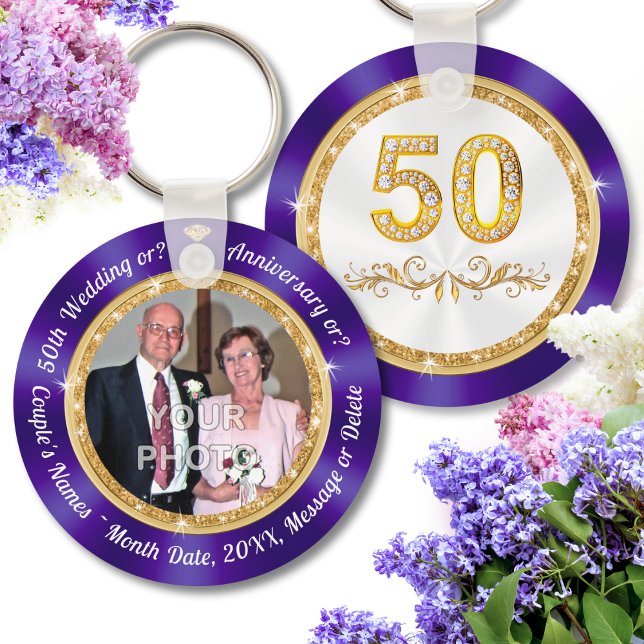 Porte-clés PHOTO, Favoris du 50e anniversaire du Mariage, (50th Anniversary Favors Cheap, personalized with Couple's Names, Anniversary date, 50th Anniversary!)