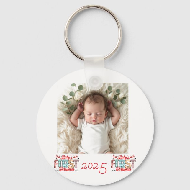 Porte-clés Photo First Christmas Red Personalize (Recto)