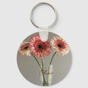 Porte-clés Photo Happy Gerbera Rose Flower +Custom Name