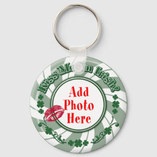 Porte-clés PHOTO Kiss Me Je suis Irlandais Green Striped Circ