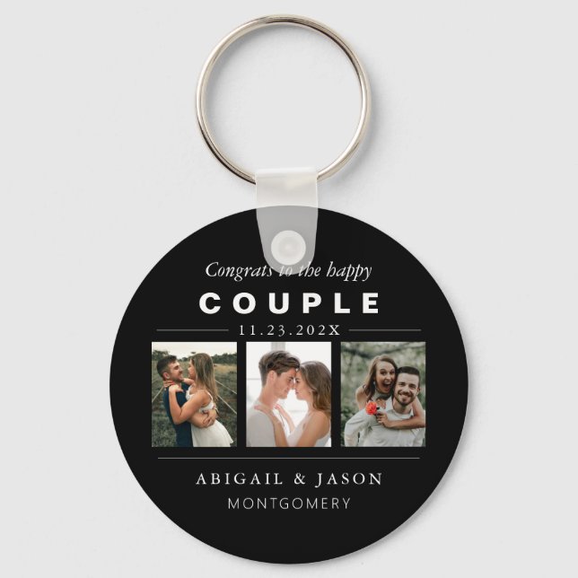 Porte-clés Photo Mariage noir blanc Collage Happy Couple (Recto)