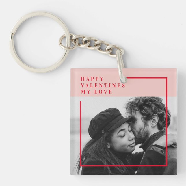 Porte-clés Photo moderne | Cadeau de Valentines Rouge et Rose (Devant)