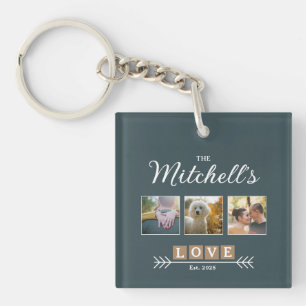Porte-clés Photo personnalisé avec nom de famille et année