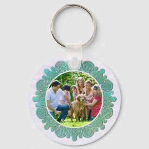 Porte-clés Photo personnalisé de famille avec mandala turquoi