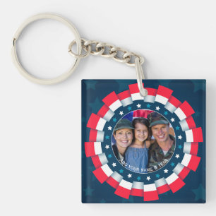 Porte-clés Photo personnalisé USA Militaire, Bordure de Ruban