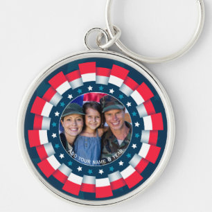 Porte-clés Photo personnalisé USA Militaire, Bordure de Ruban