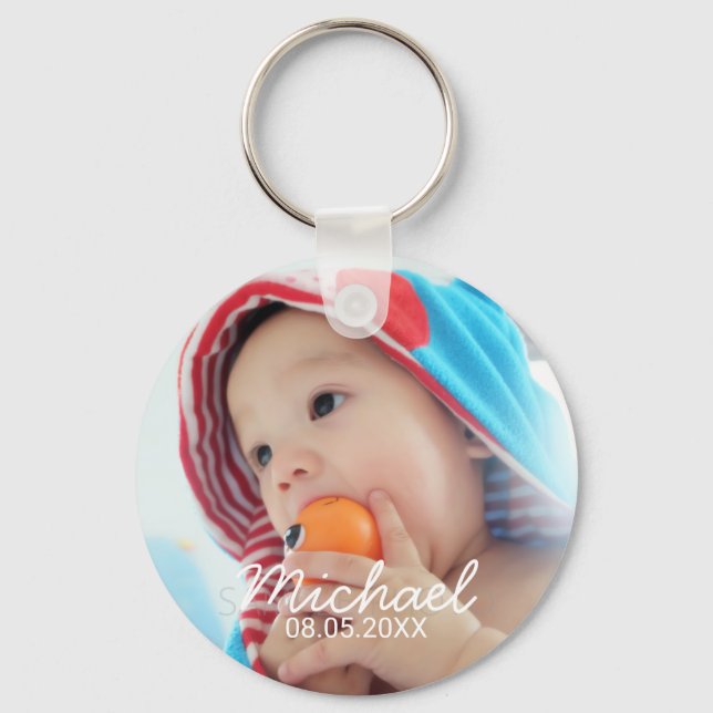 Porte-clés Photo personnalisée avec nom et date (Recto)