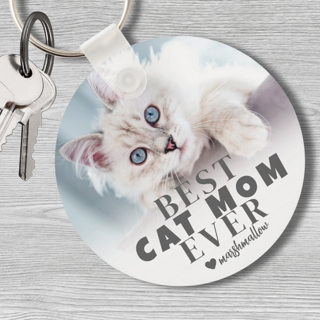 Porte-clés Photo personnalisée de la maman du chat (Best Cat Mom Ever Personalized Photo keychain)