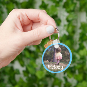 Porte-clés Photo Personnalisée Modèle Bordure Bleue Cadres En