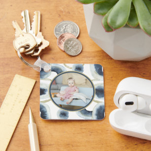 Porte-clés Photo personnalisée Motif d'aquarelle bleu