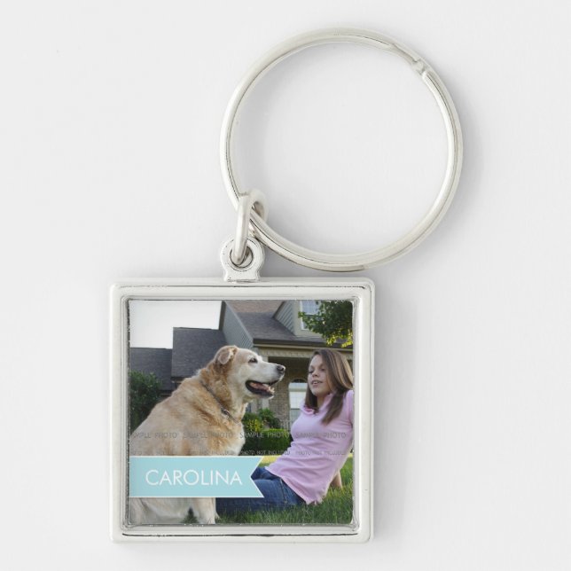 Porte-clés Photo personnalisée par bannière bleue blanche (Devant)