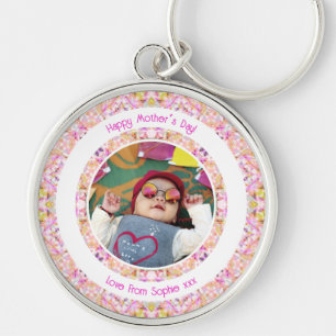 Porte-clés Photo personnalisée Vibrant rose Happy Green Fête 