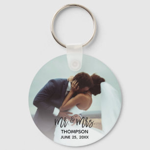 Porte-clés Photo simple moderne M. Mme Mariage personnalisé 