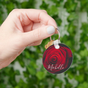 Porte-clés Photographie vintage de rose rouge avec monogramme