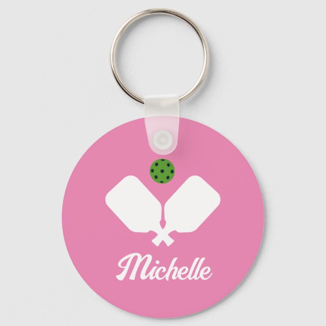 Porte-clés Pickleball avec pagaies et balle Nom personnalisé (Recto)